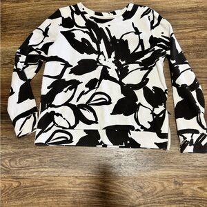 LOFT Black and White  Floral Long Sleeve Top